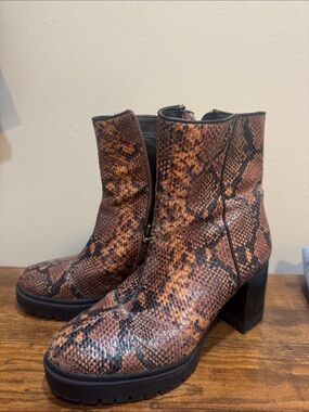 Ellie Brown Snake-Print Block Heel Ankle Boots